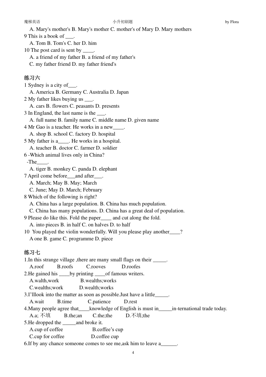 小升初名词专项练习（2020年整理）.pdf_第4页
