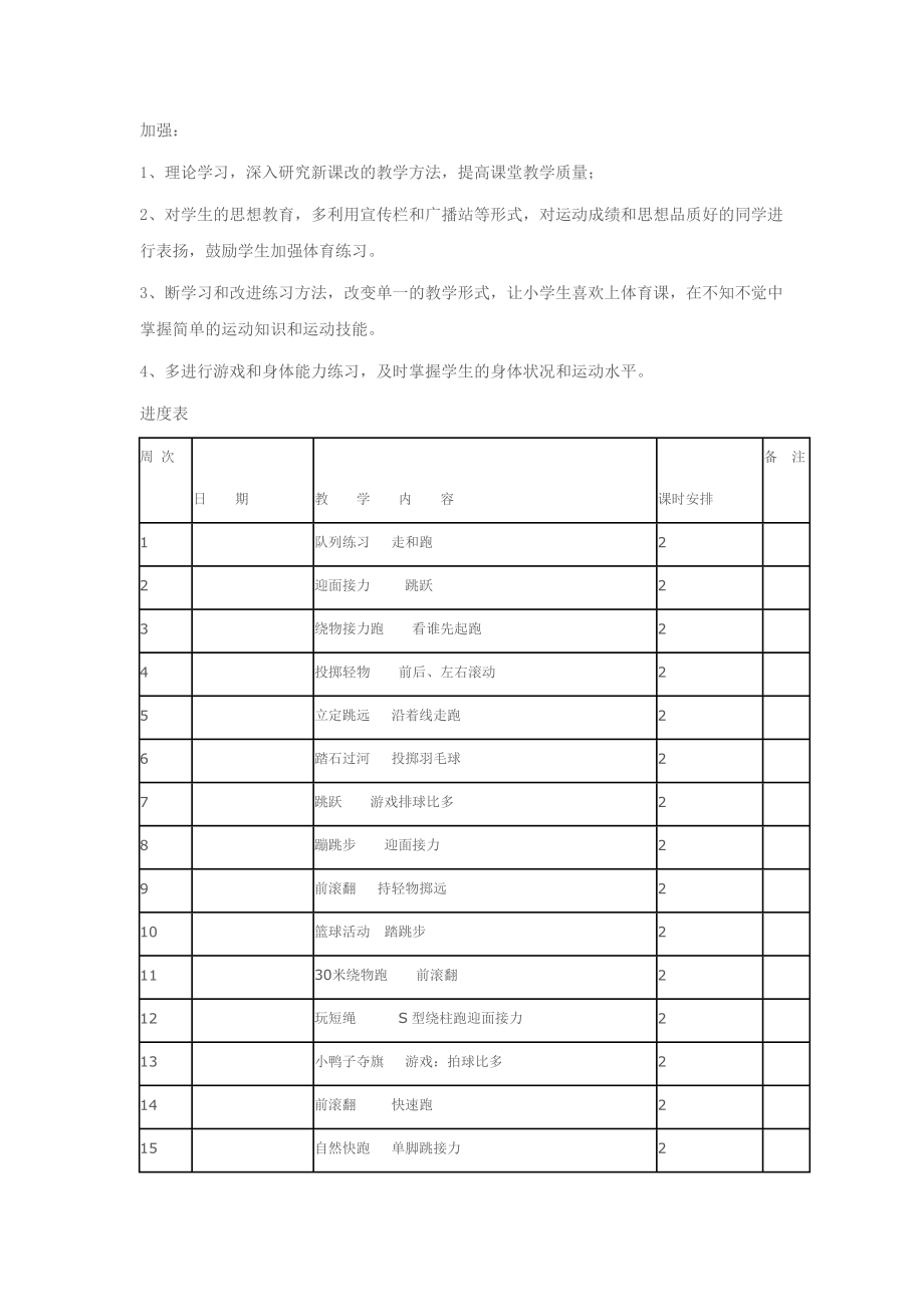 一年级下册体育教学计划及教案_第2页