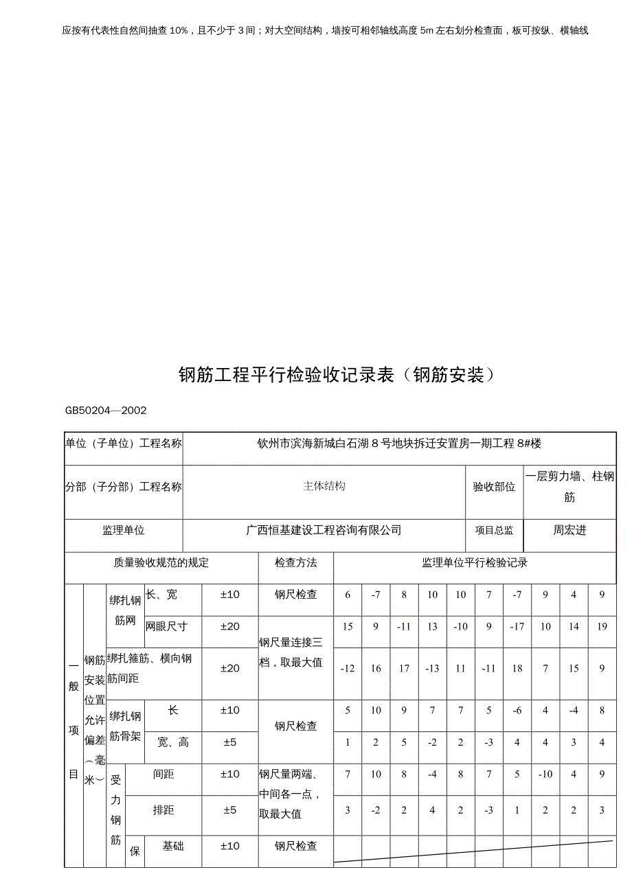 工程质量管理钢筋工程检验批质量验收记录钢筋安装_第3页