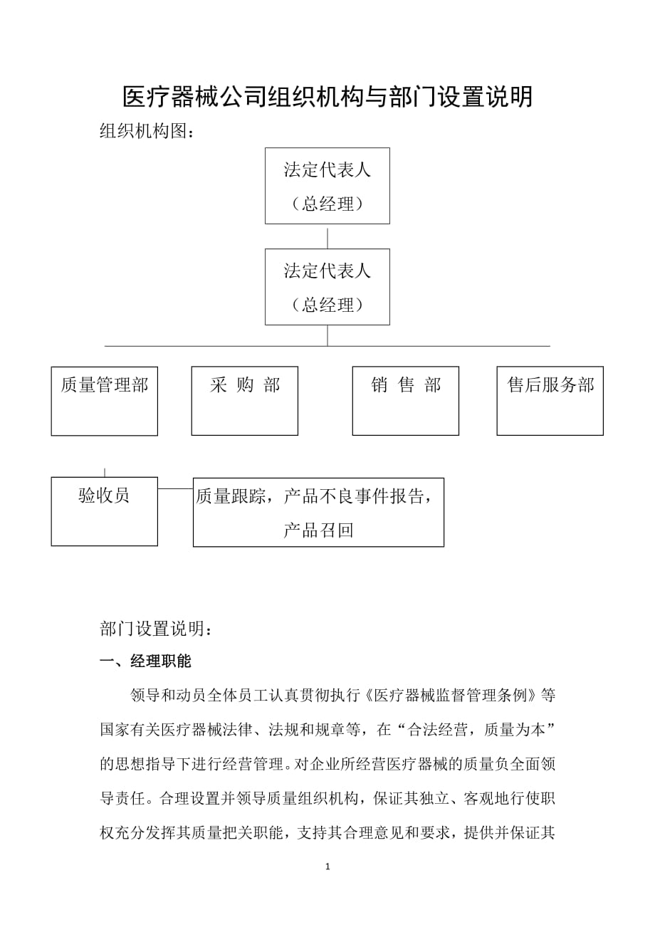 医疗器械公司组织机构与部门设置说明（2020年整理）.pdf_第1页