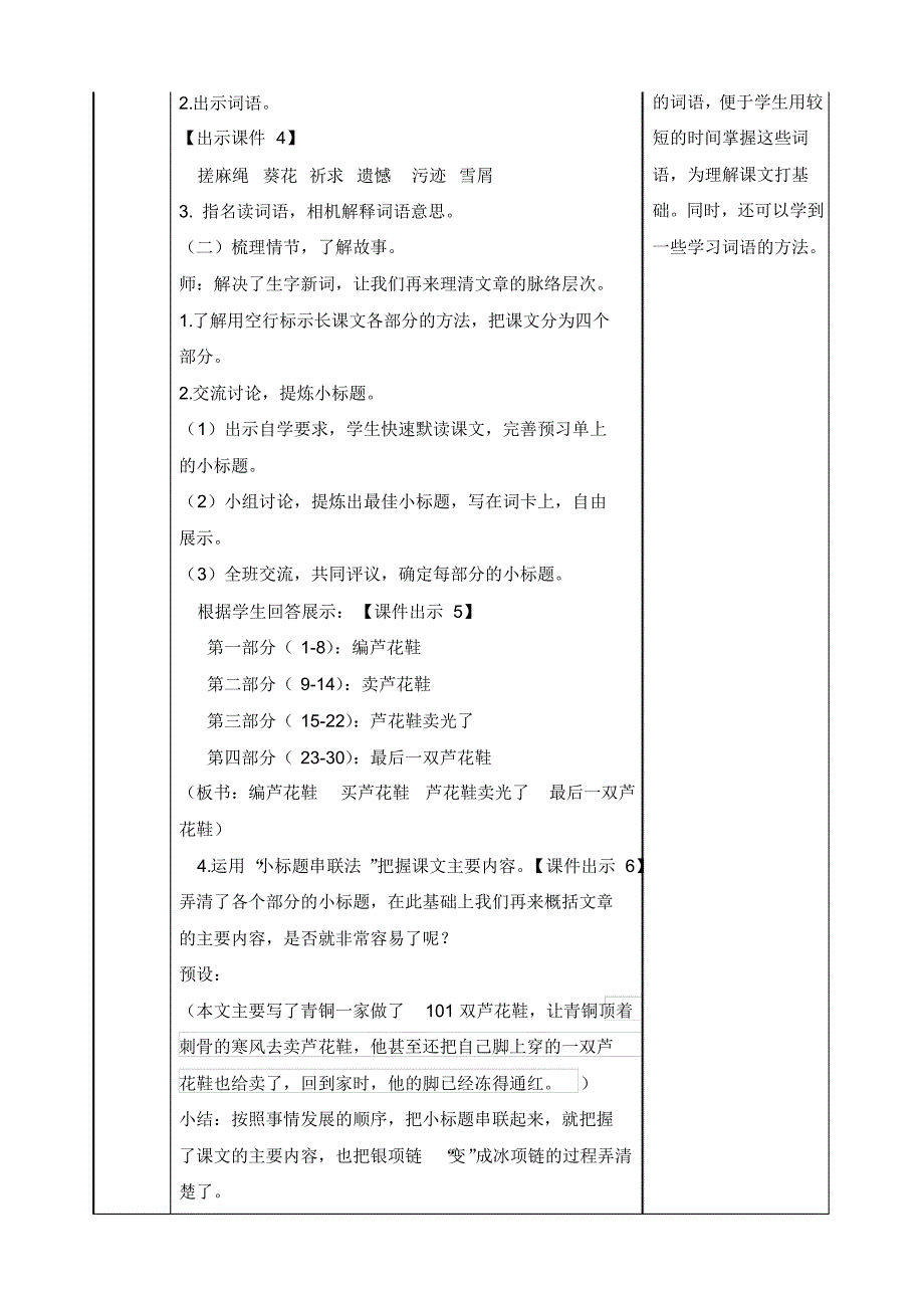 部编版四年级语文下册第20课《芦花鞋》教案教学设计及教学反思_第2页