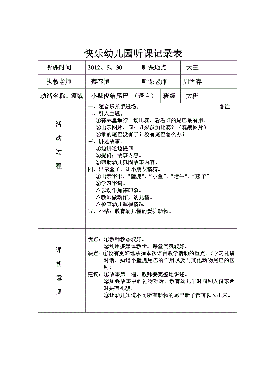 42编号快乐幼儿园听课记录表_第3页