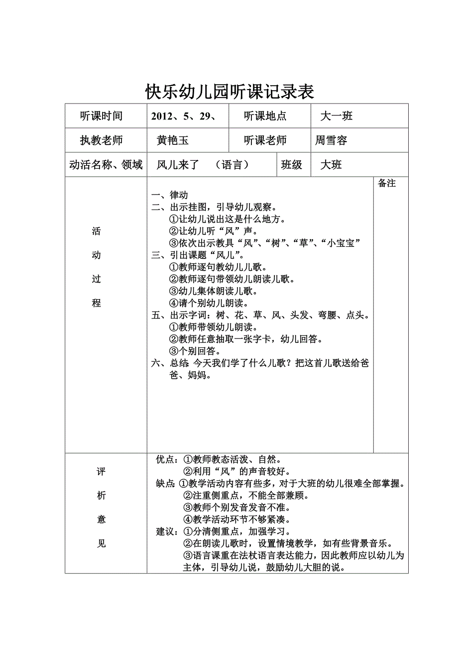 42编号快乐幼儿园听课记录表_第4页