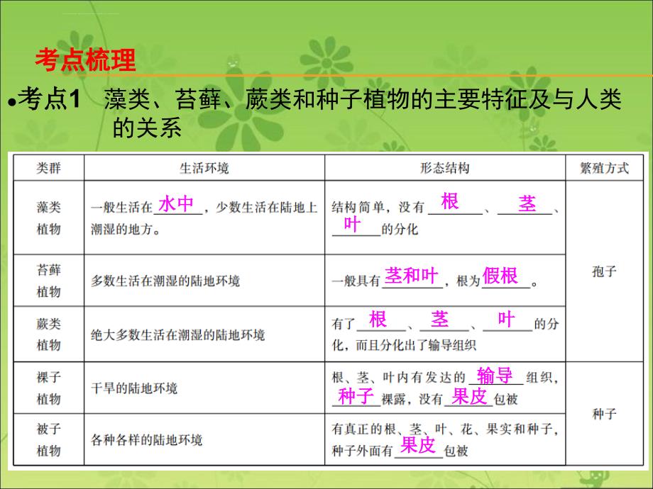 广东省中山市人教版2016年初中生物中考精美复习课件 第三单元 生物圈中的绿色植物 第1课时_第2页