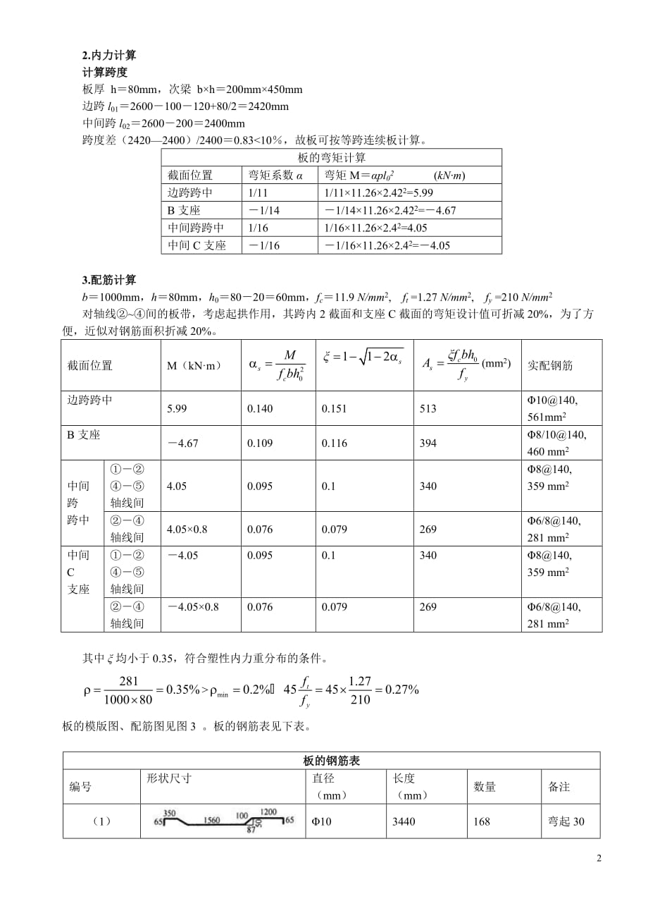 钢筋混凝土单向板肋梁楼盖课程设计计算书-_第2页