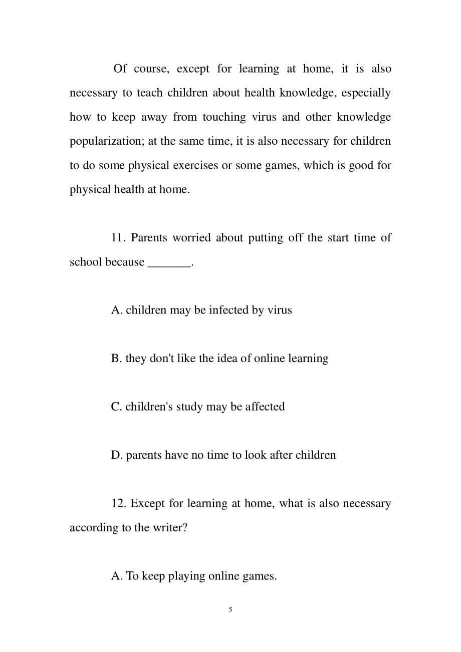 时文阅读初中英语完形填空和阅读理解训练(钟南山与线上教育)中考英语（2020年整理）.pdf_第5页
