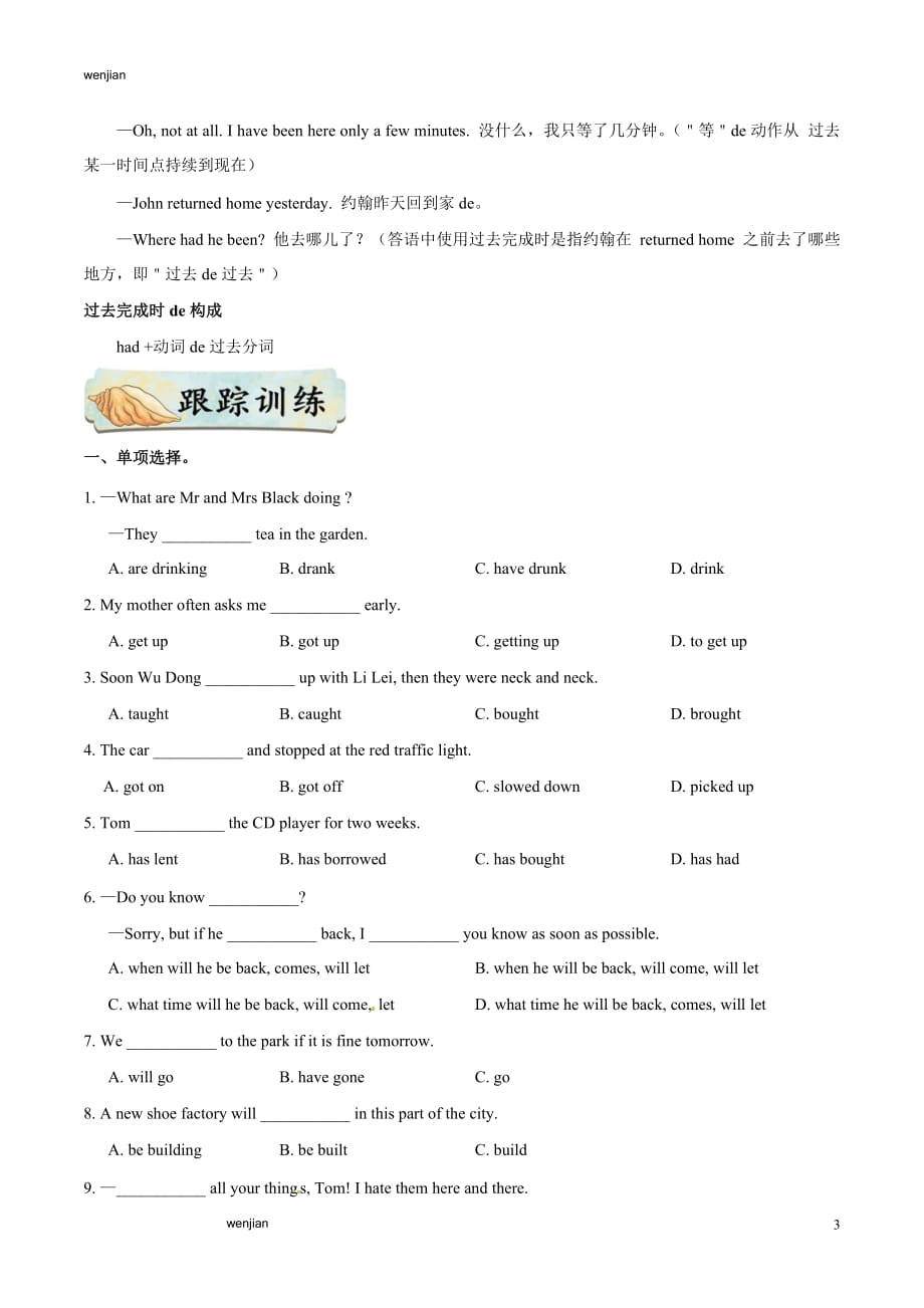 考点21 过去完成时-备战2021年中考英语考点一遍过{精品文档}_第3页