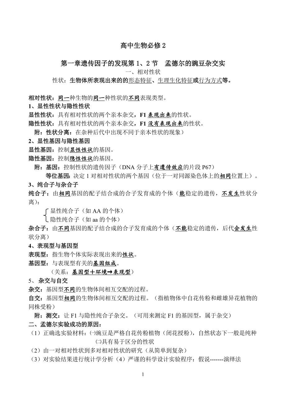 人教版高中生物必修二知识点总结(内容精炼)_第1页