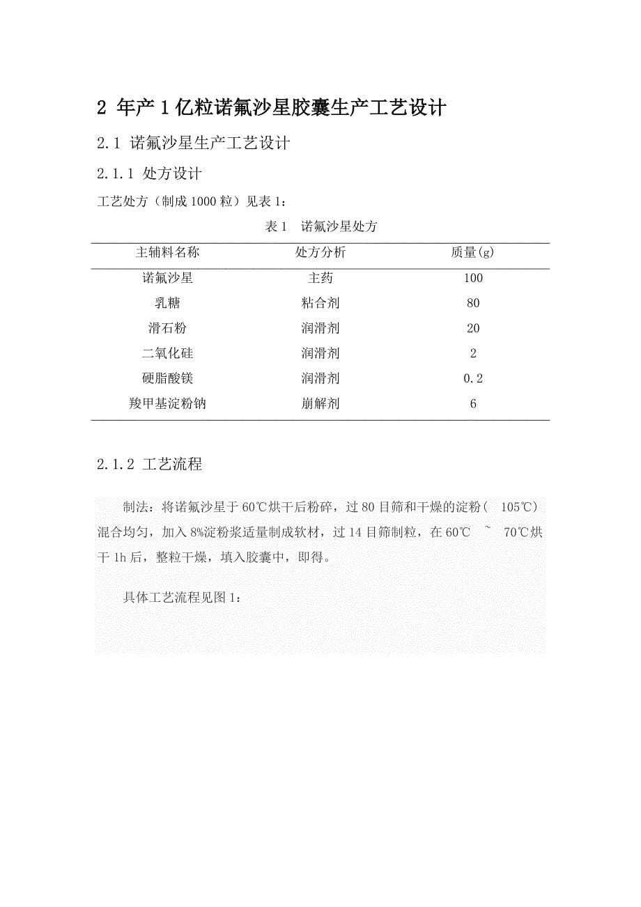 诺氟沙星胶囊生产工艺的设计说明_第5页