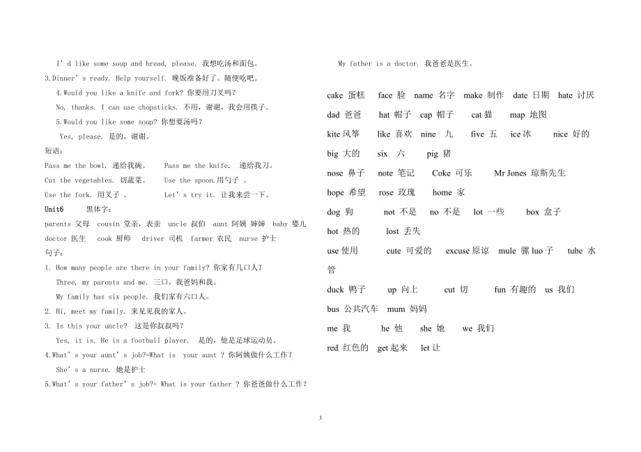 人教版四年级英语上册单词句子总复习_第3页