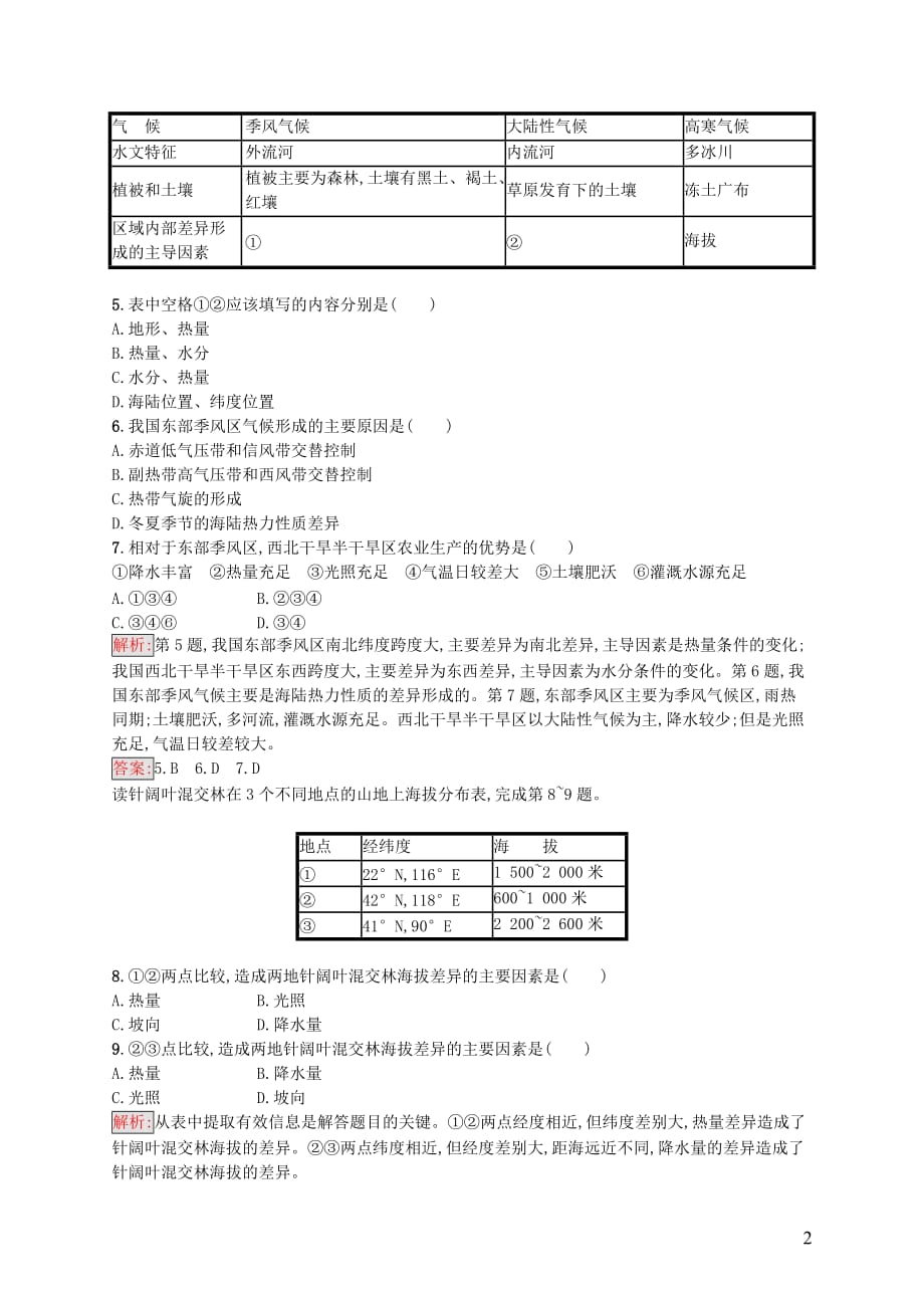 高中地理 第一章 区域地理环境和人类活动 1.1.1 区域和区域差异、中国三大自然区的差异试题 中图版必修3_第2页