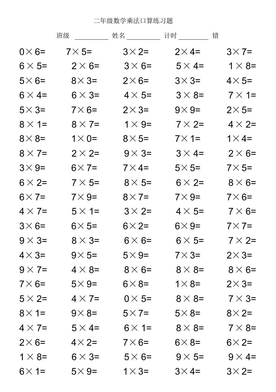 二年级数学乘法口算练习题(可编辑修改word版)_第2页