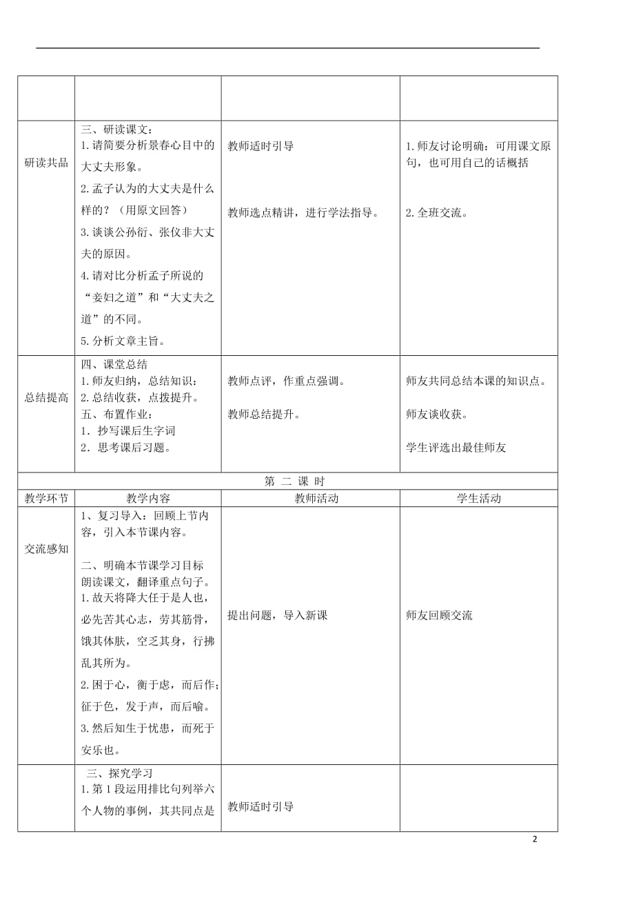 八年级语文上册 第六单元 第21课《孟子二章》教案 新人教版_第2页