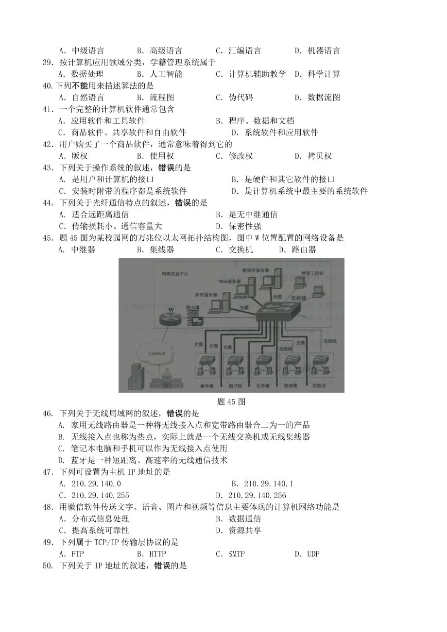 江苏省2014年专转本计算机试卷(含答案)_第3页