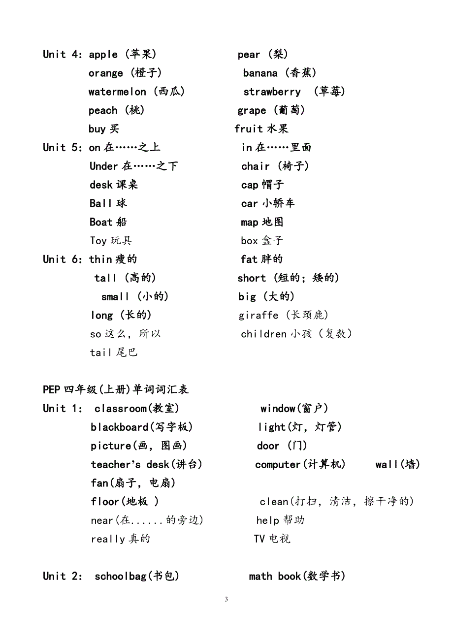 PEP人教版三到六年级英语词汇,黑体+白体_第3页