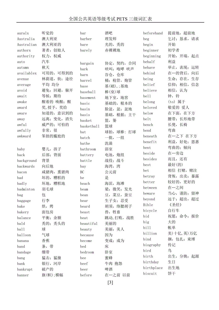 全国公共英语等级考试PETS三级词汇表-精编_第3页