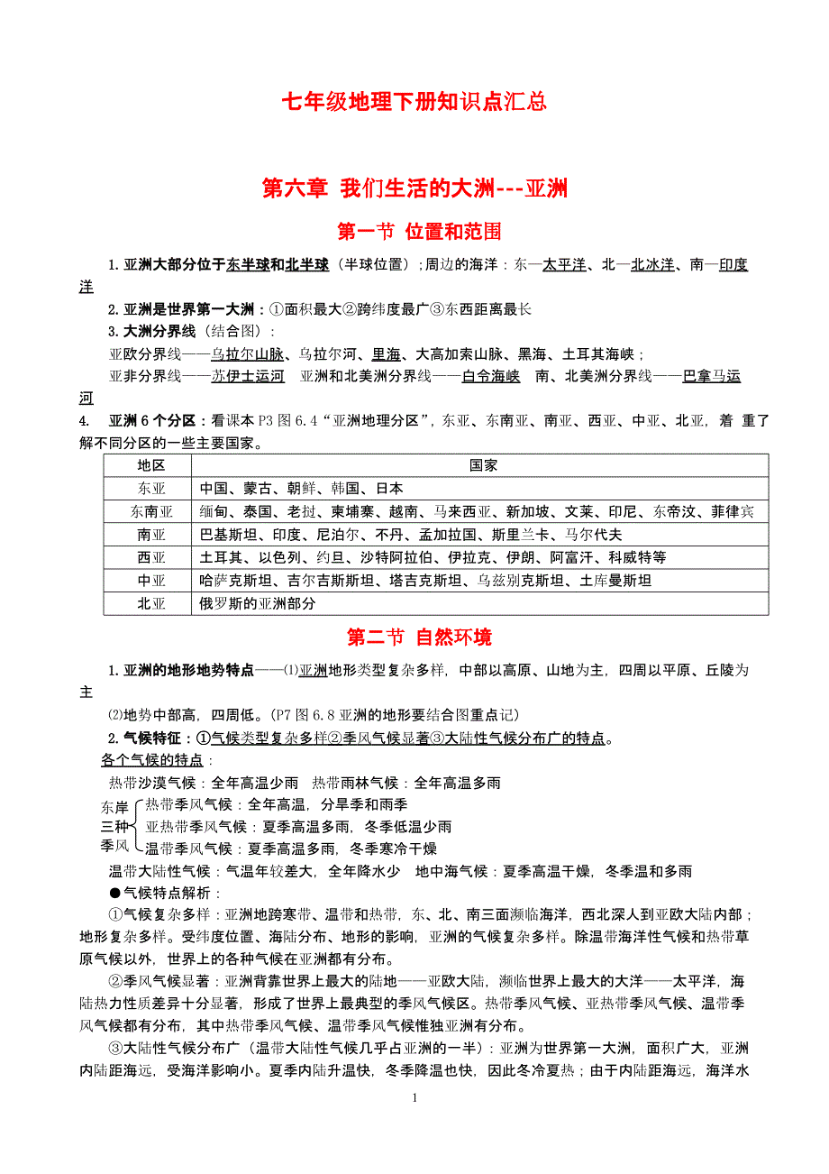 新人教版七年级地理下册知识点归纳(最全全新精版版)（2020年整理）.pptx_第1页