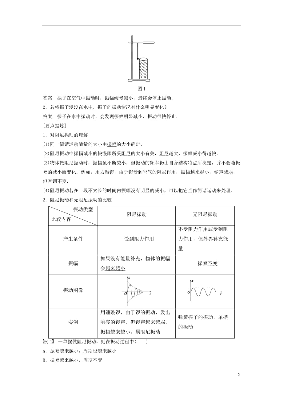 高中物理 第1章 机械振动 1.4 受迫振动与共振学案 沪科版选修3-4_第2页