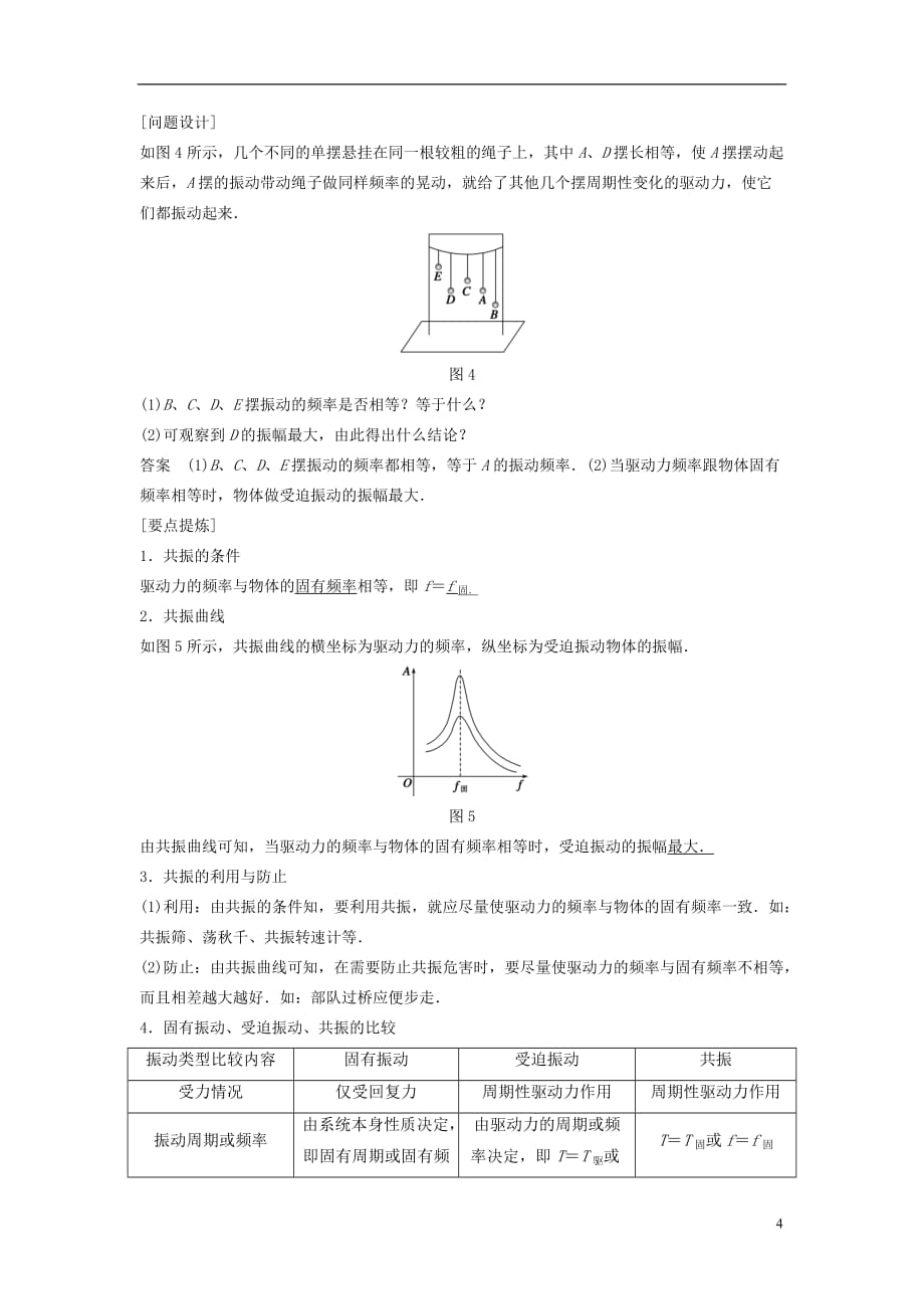 高中物理 第1章 机械振动 1.4 受迫振动与共振学案 沪科版选修3-4_第4页