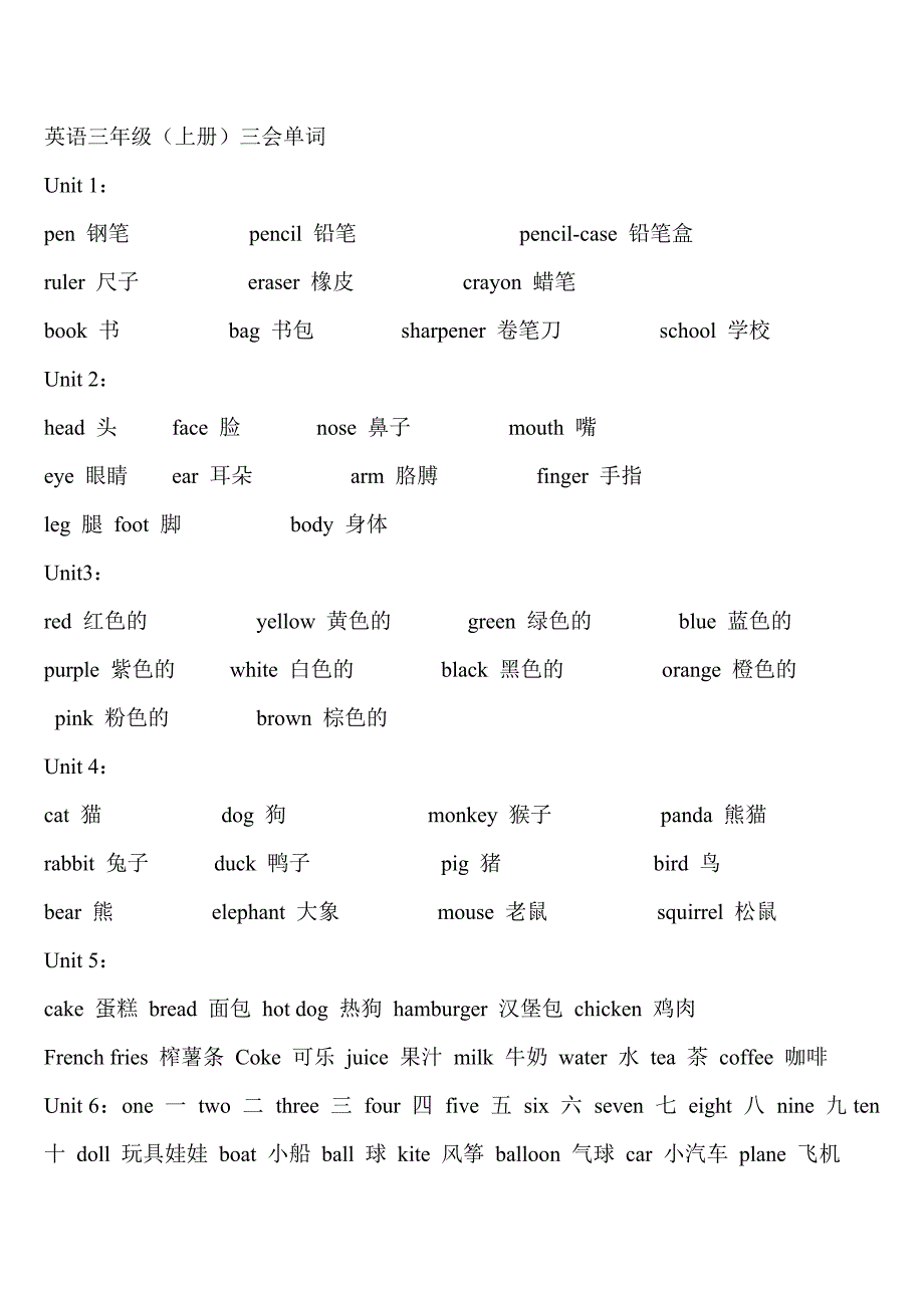 小学三年级至六年级英语单词表._第1页