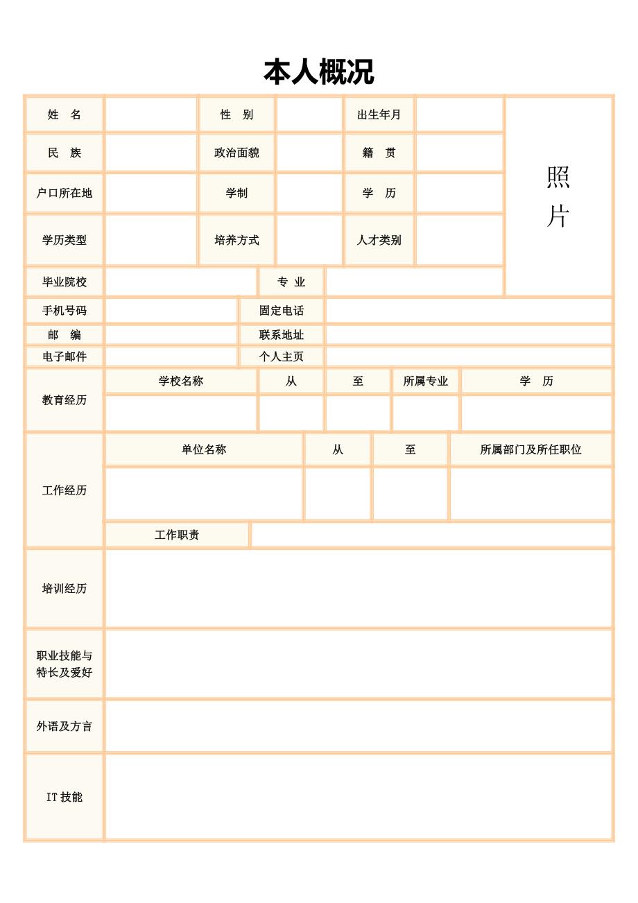 141编号标准的个人简历表格(最新电子版,直接填写)_第2页