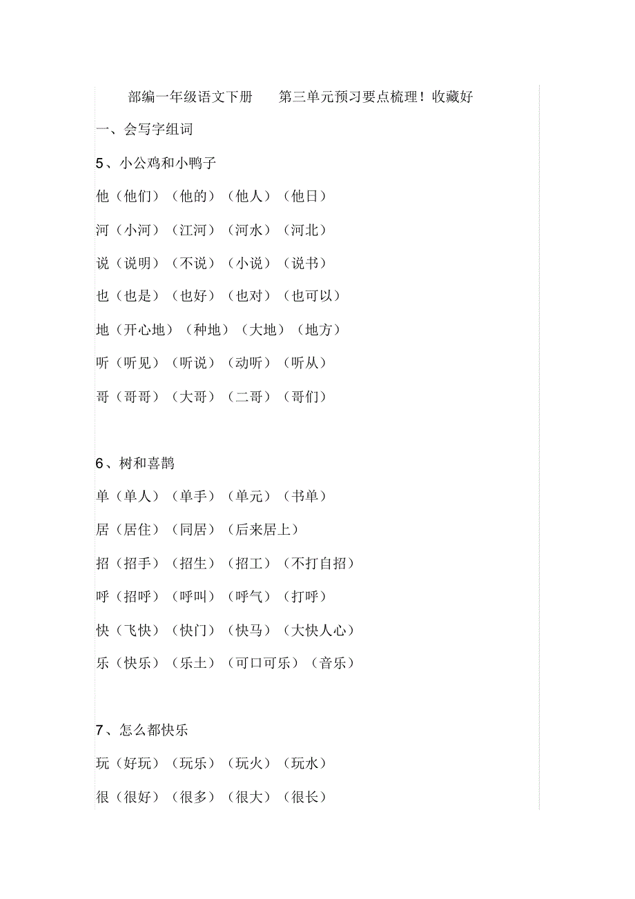 部编一年级语文下册第三单元预习要点梳理!收藏好_第1页