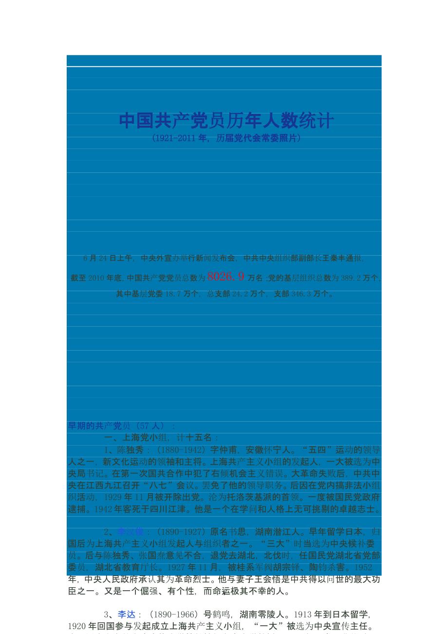 中国共产党员历年人数统计（2020年整理）.pptx_第1页
