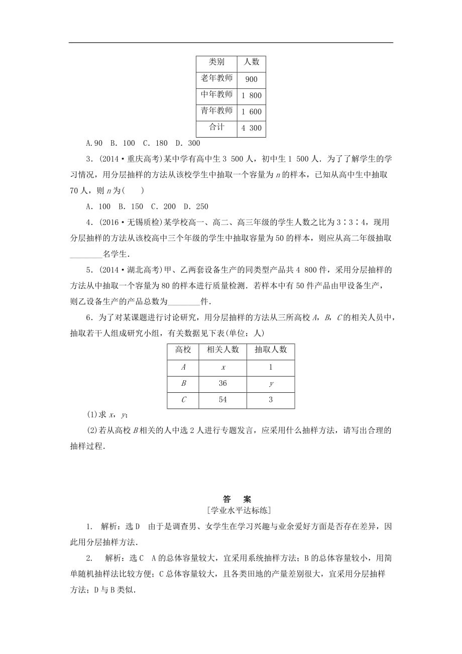 高中数学 课下能力提升（十一）分层抽样 新人教A版必修3_第3页