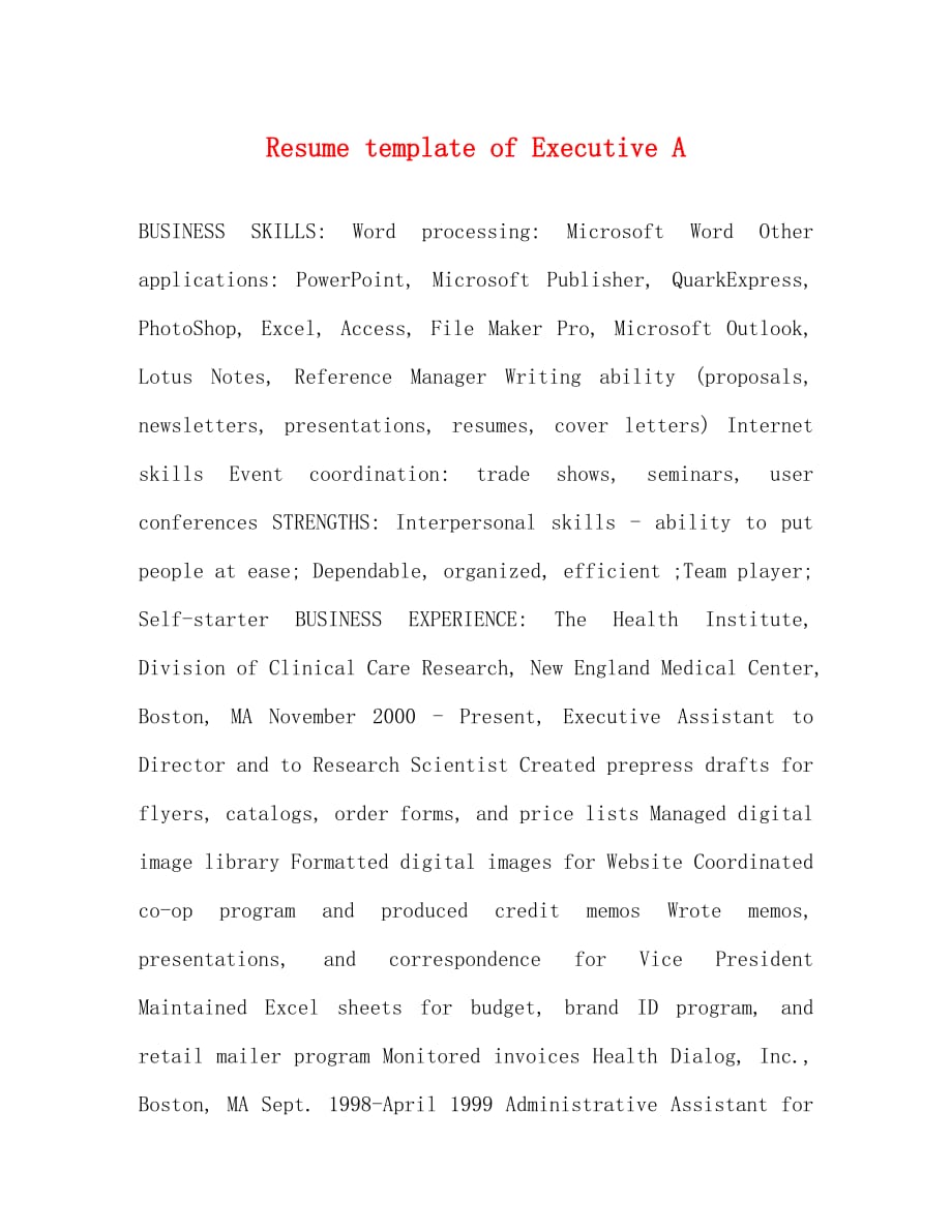 【精编】Resume template of utive A_第1页