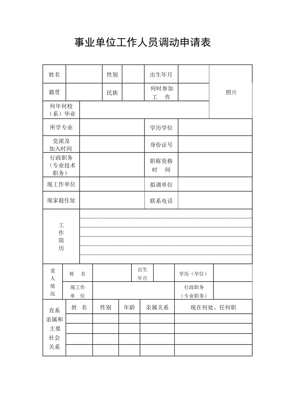 事业单位工作人员调动申请表-精编_第1页