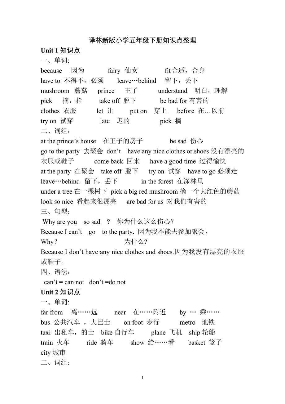 新版译林英语五年级下册知识点整理_第1页