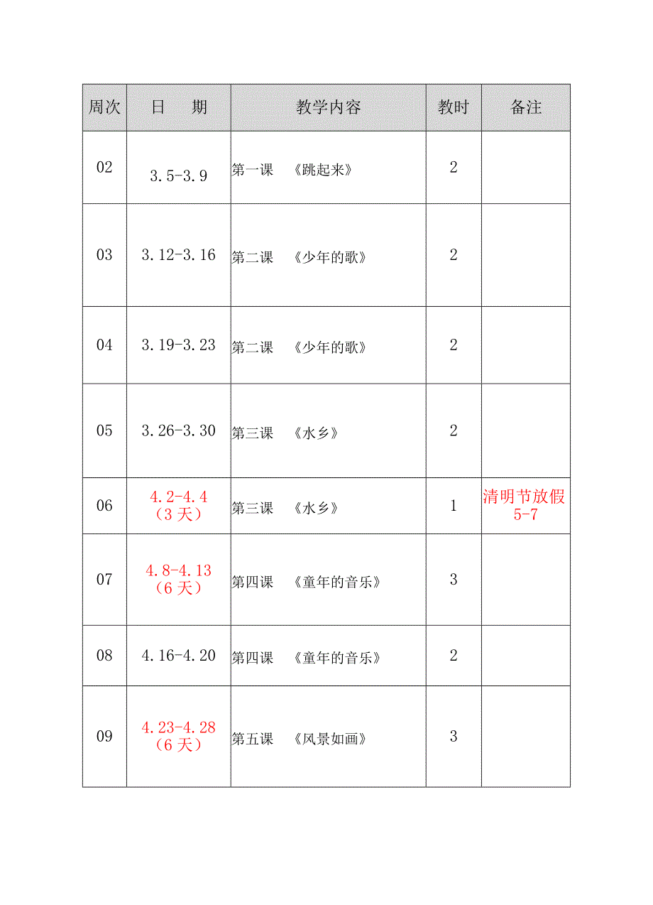 2018四年级下册音乐教学计划人音版_第3页