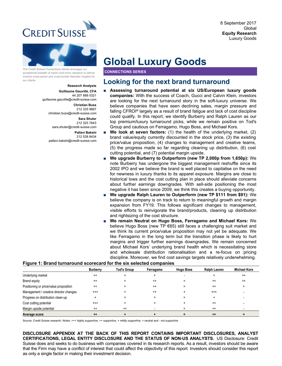 全球奢侈品：寻找下一个品牌转变-CREDIT SUISSE-Global Luxury Goods Looking for the next brand turnaround_第1页