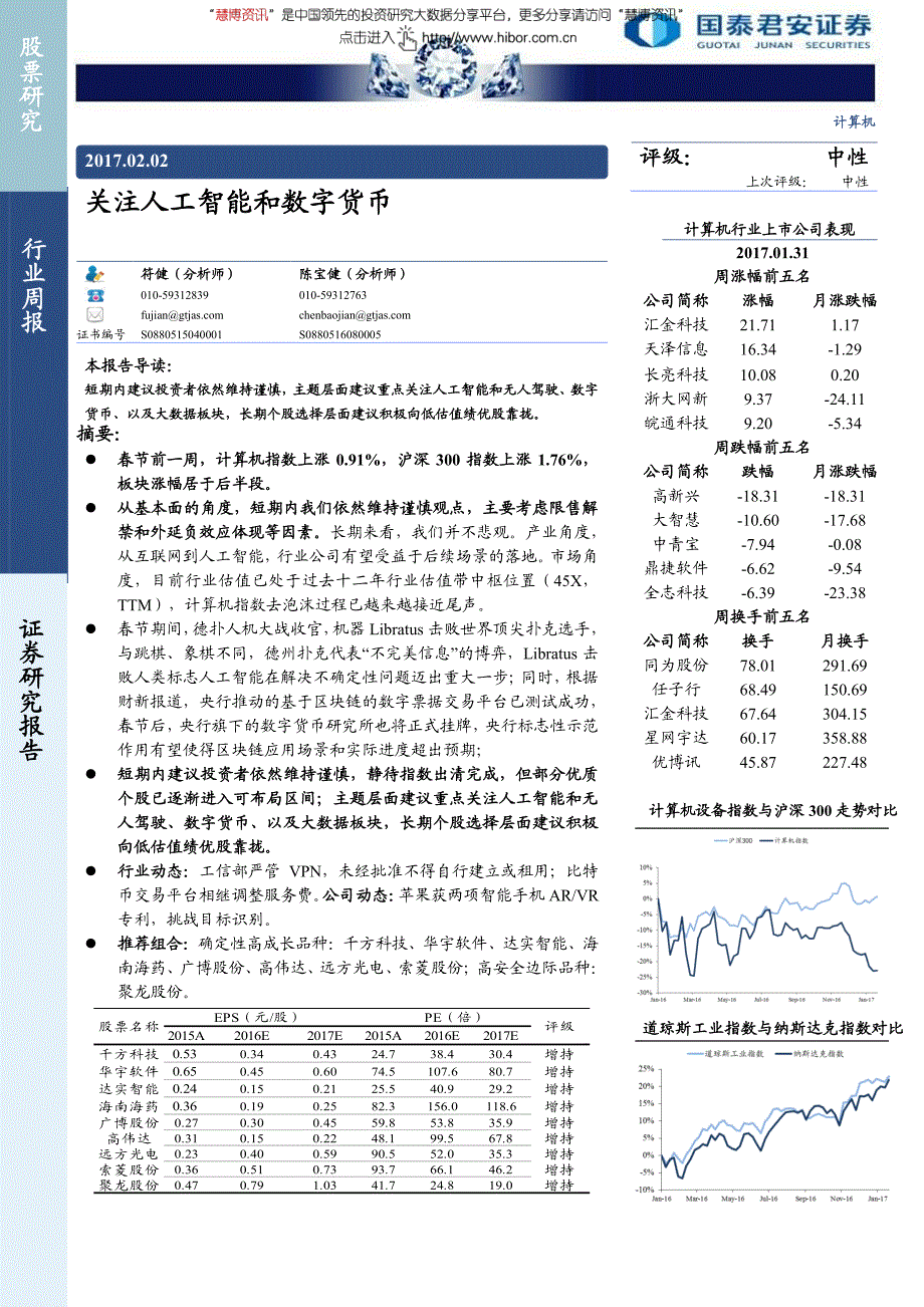 国泰君安：关注人工智能和数字货币_第1页