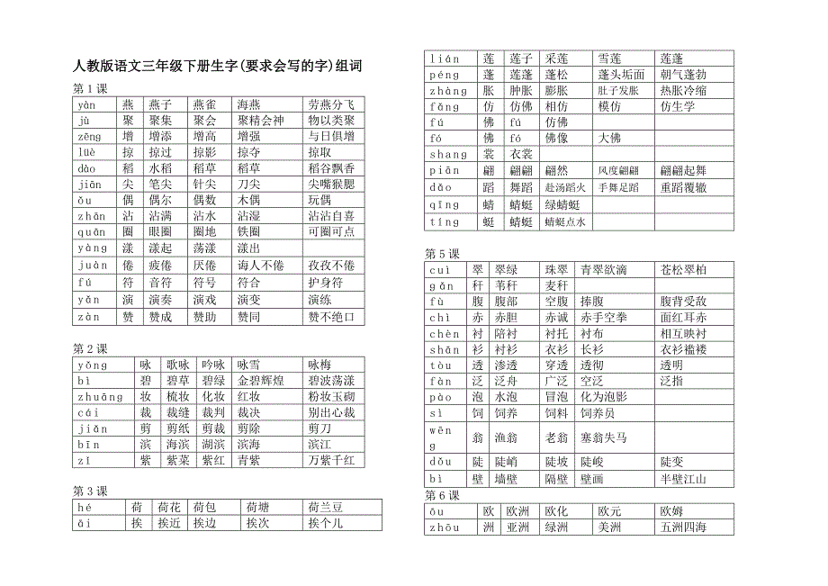 人教版语文三年级下册生字组词带拼音_第1页