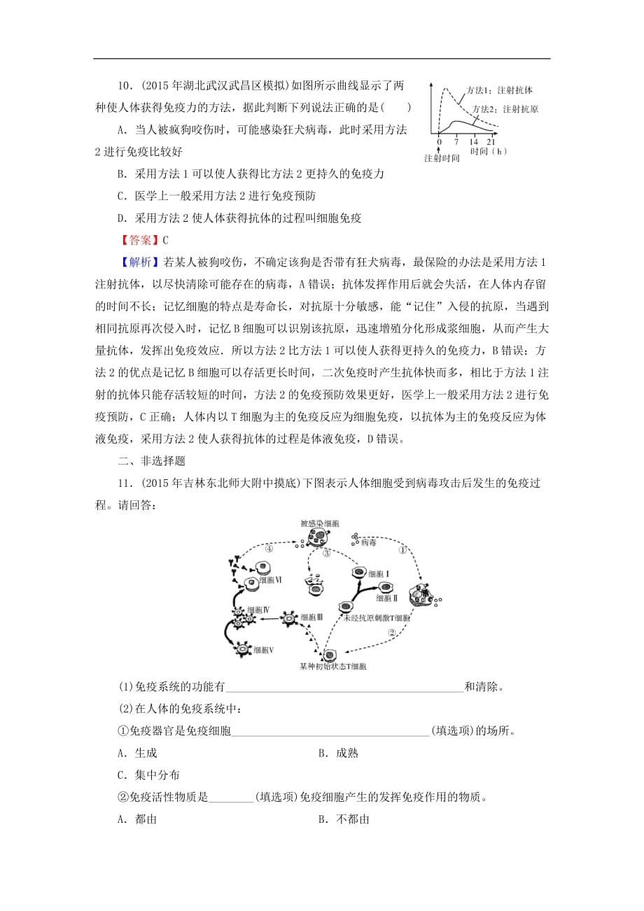 高考生物大一轮复习 第1单元 生命活动的调节 第4讲 免疫调节课时作业（必修3）_第5页