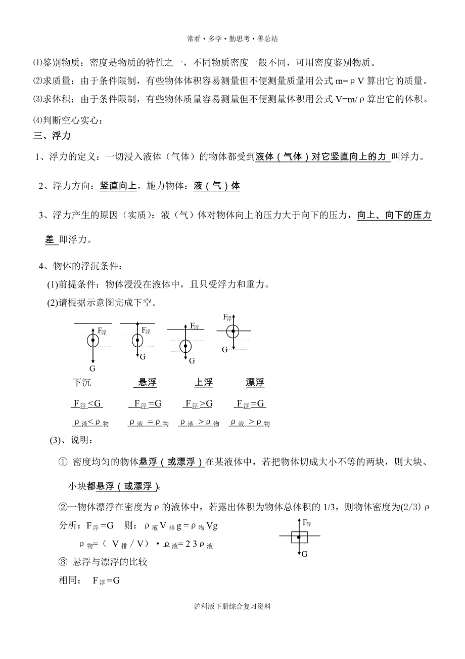 沪科版八年级下物理知识点整理_第3页