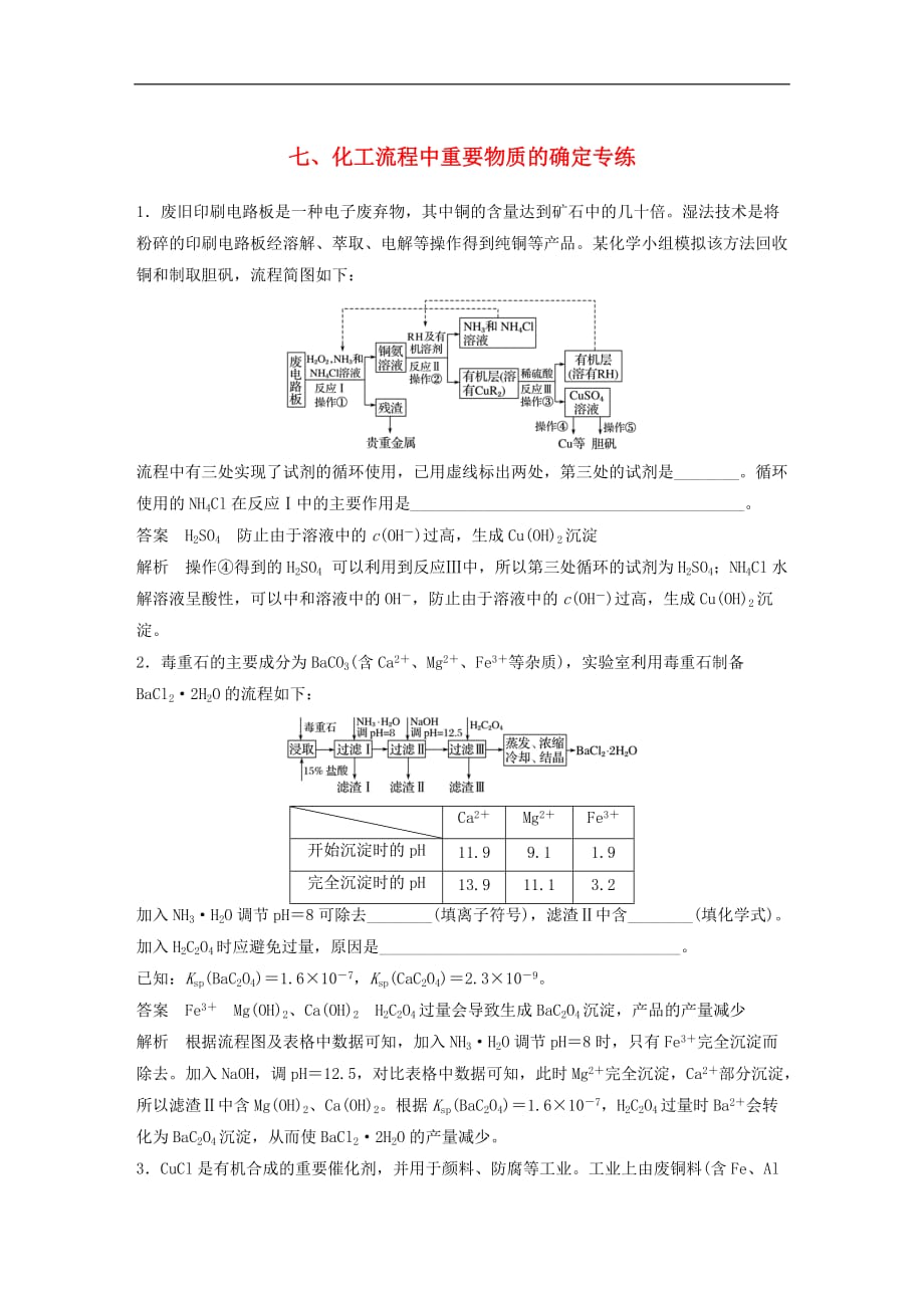 高考化学三轮复习 热点题型专训 七 化工流程中重要物质的确定填空题专练_第1页