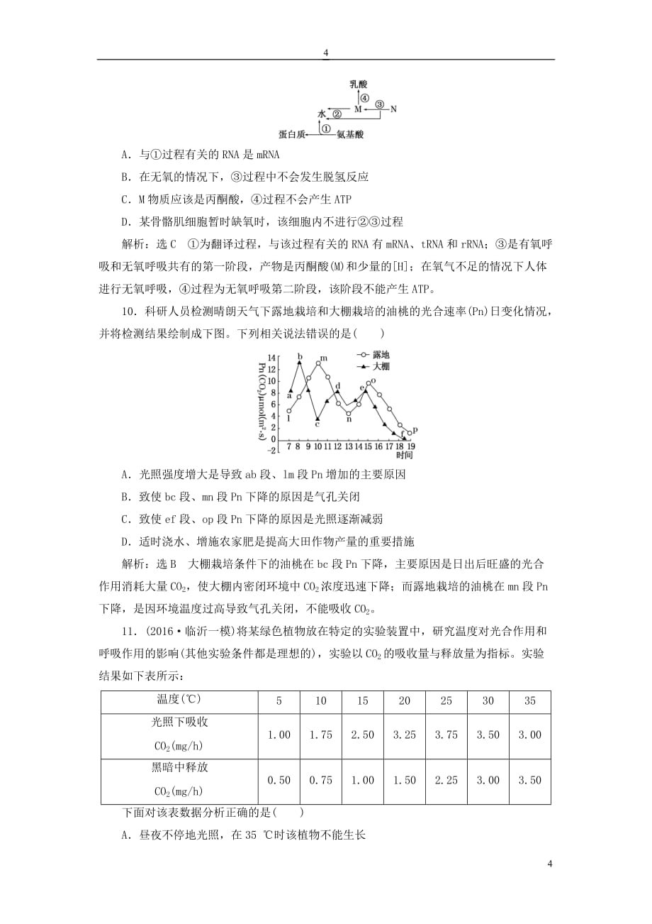 高三生物一轮复习 阶段质量评估（二）细胞代谢（必修1）_第4页