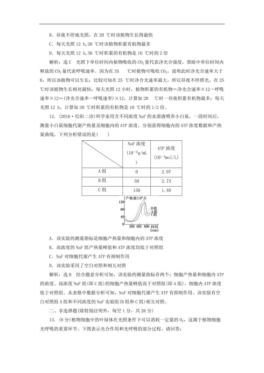 高三生物一轮复习 阶段质量评估（二）细胞代谢（必修1）_第5页