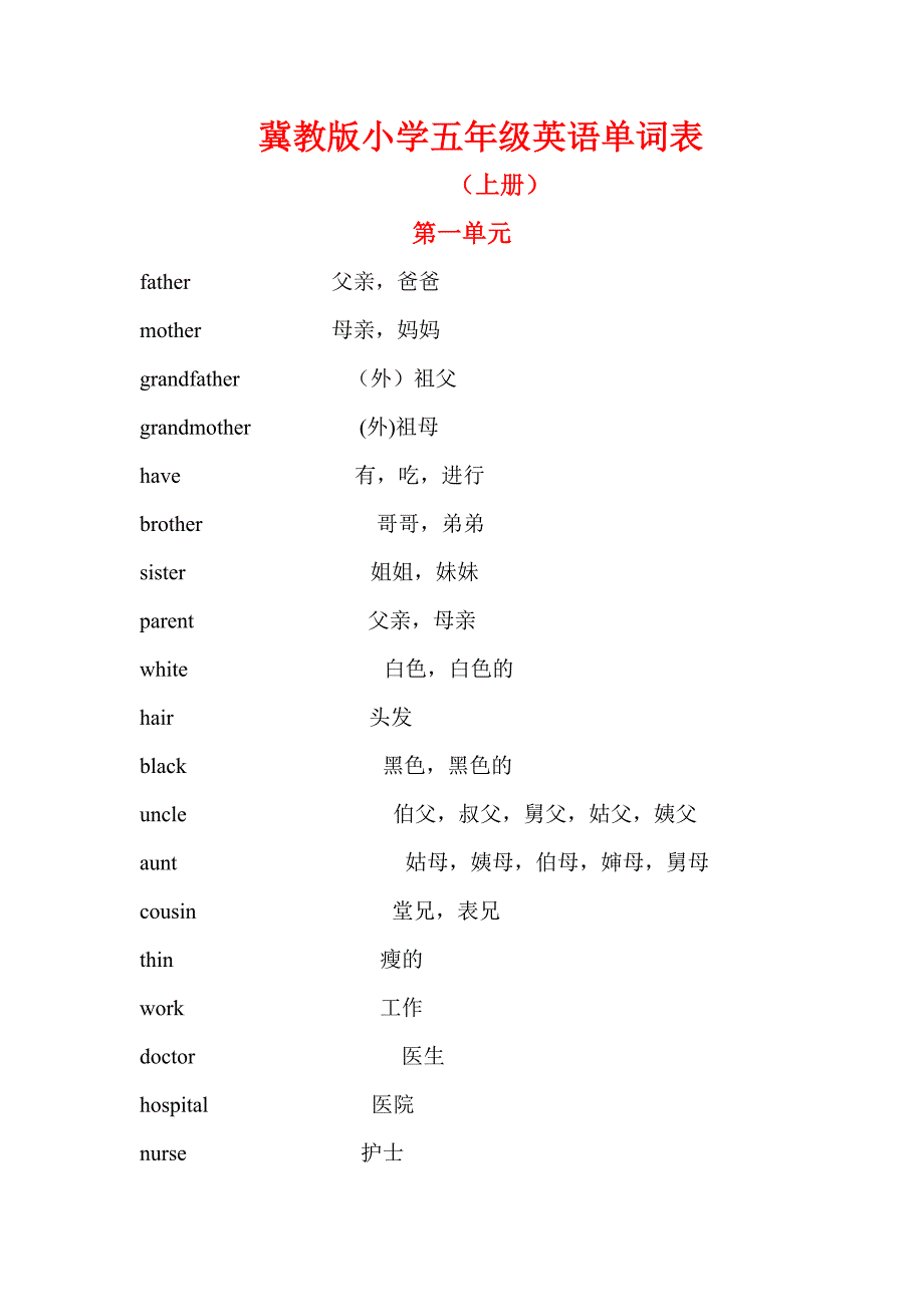 冀教版小学五年级英语单词表_第1页