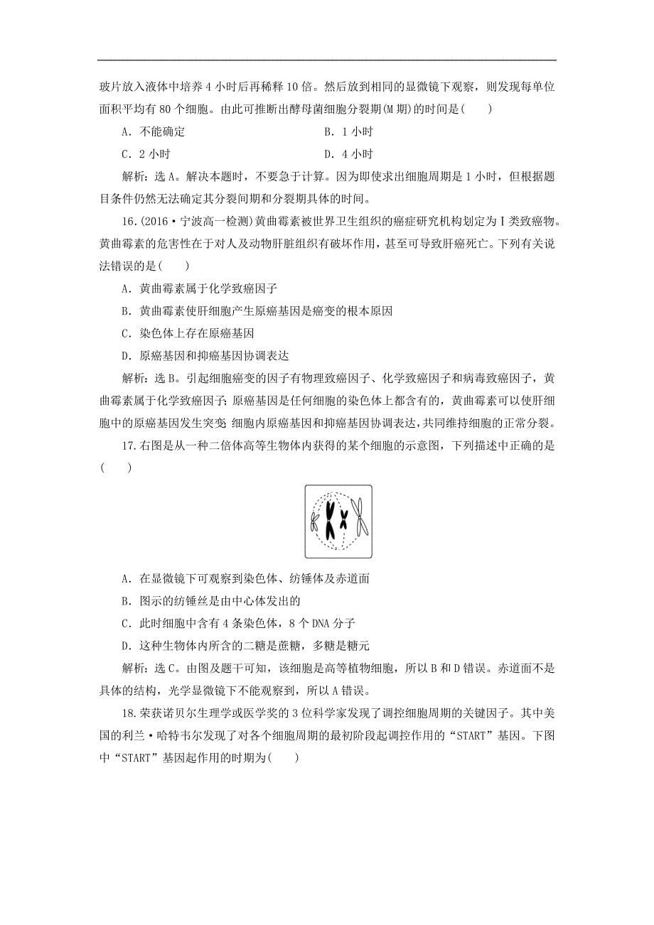 高中生物 第四章 细胞的增殖与分化章末过关检测 浙科版必修1_第5页