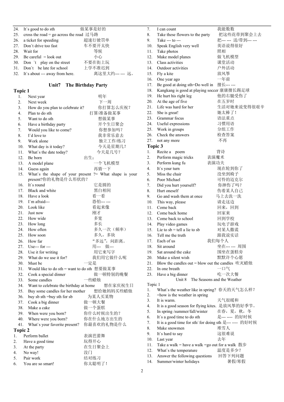 仁爱版七年级英语下册短语归纳_第2页