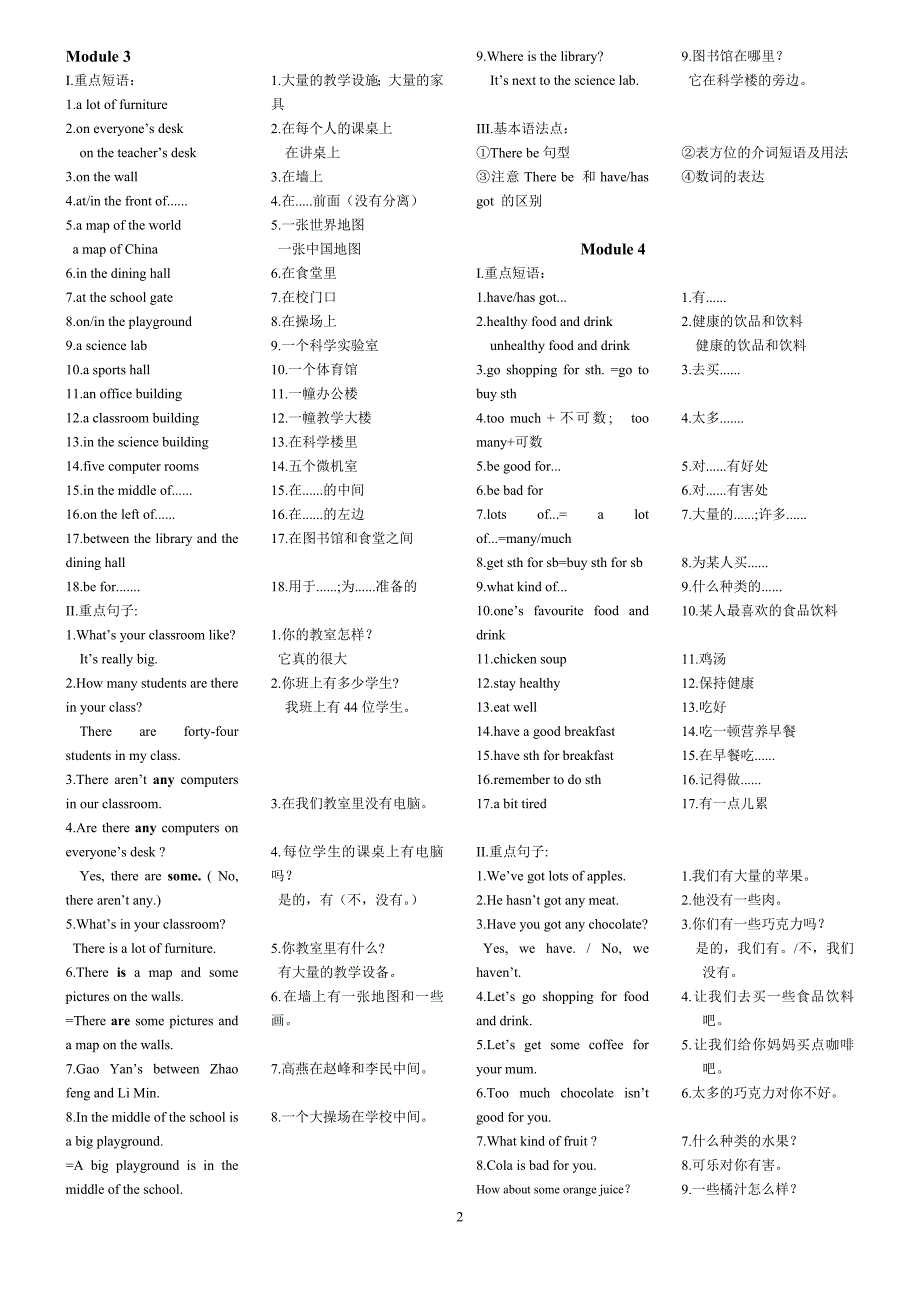 外研版英语七年级上册复习资料_第2页