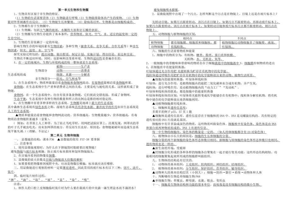 人教版初一年级生物知识点(打印版)_第1页