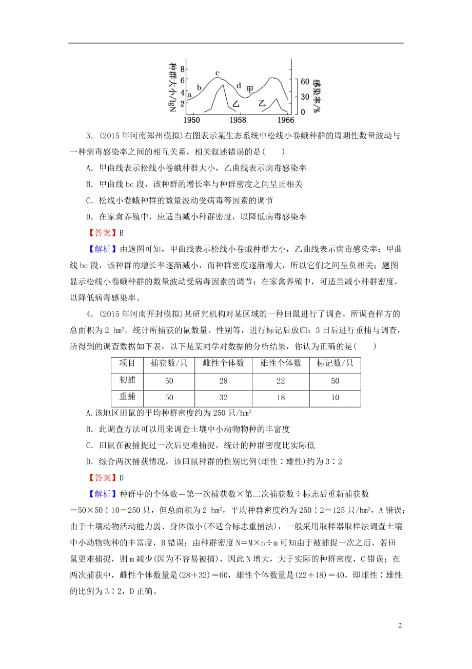 高考生物大一轮复习 第2单元 种群和群落 第1讲 种群的特征和种群数量的变化课时作业（必修3）_第2页