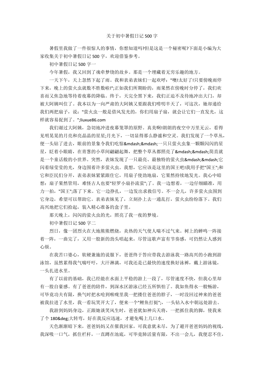 关于初中暑假日记500字_第1页