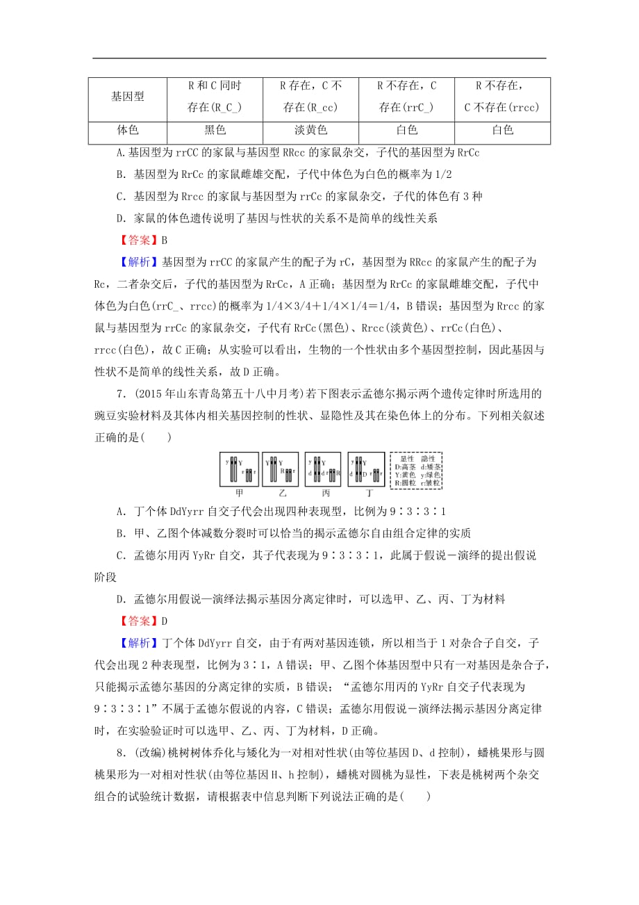 高考生物大一轮复习 第1单元 遗传定律和伴性遗传 第2讲 孟德尔的豌豆杂交实验（二）课时作业（必修2）_第3页