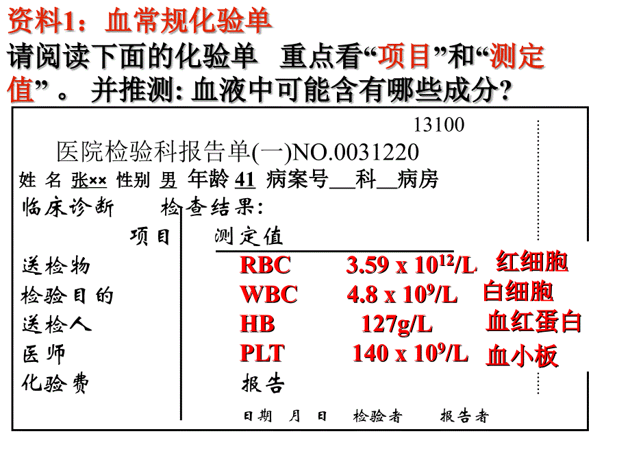 新新课标人教版初中生物七年级下册第四章《第一节 流动的组织――血液》精品课件_第3页