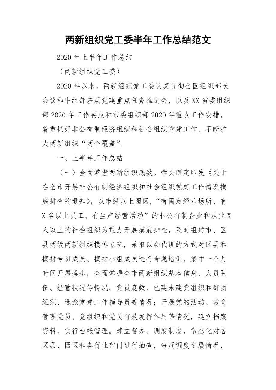 两新组织党工委半年工作总结范文_第1页